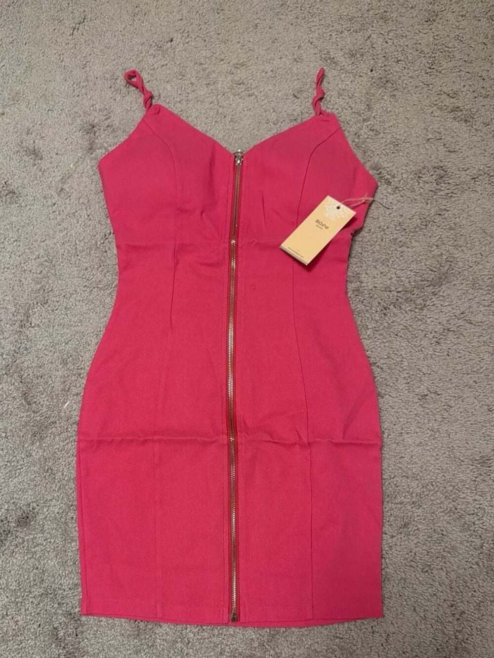 Hot Pink Front Zip Bodycon Mini Dress